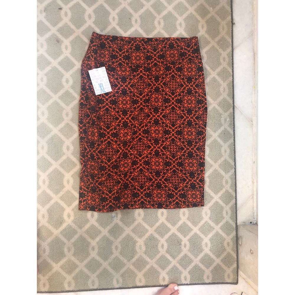 LuLaRoe Cassie Textured Pencil Skirt XL Orange Black Fall Midi Skirt NWT